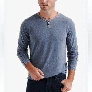 Lucky Brand Venice Burnout Henley Long Sleeve Shirt XL Blue Cotton Blend Mens Ca